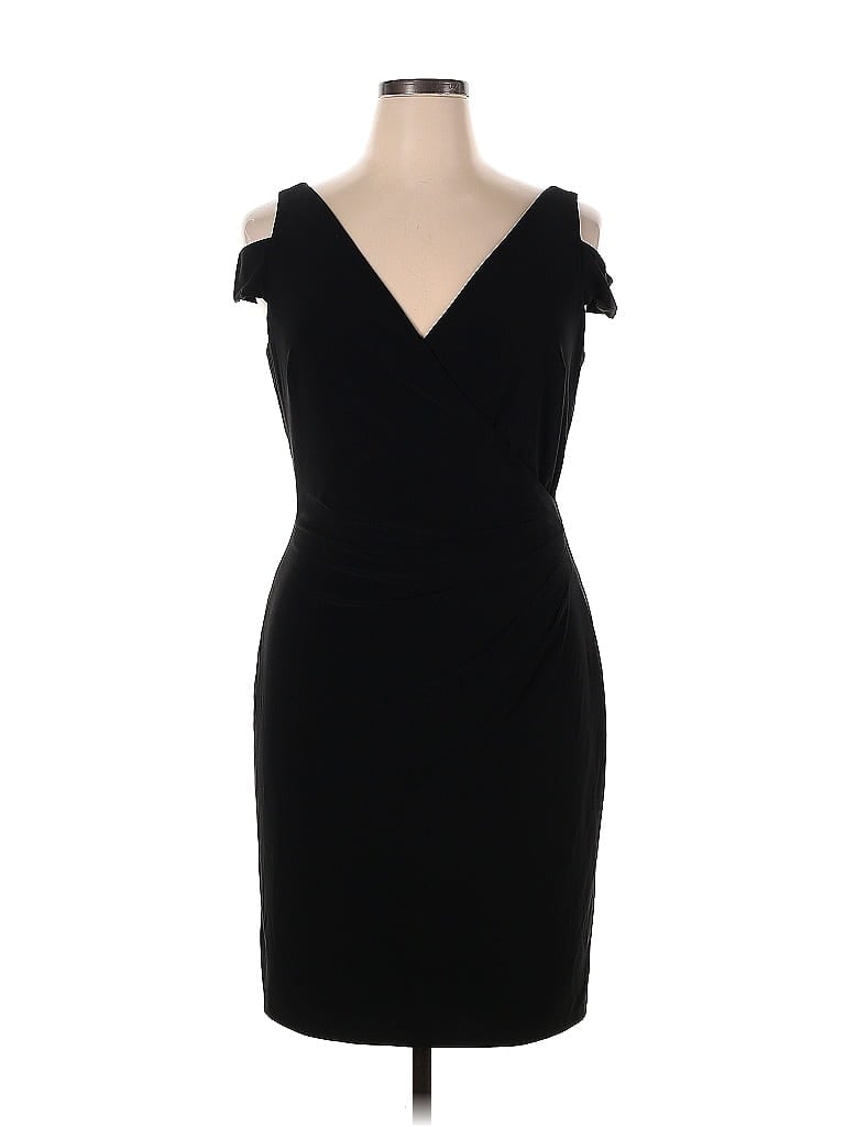 Lauren by Ralph Lauren 100% Polyester Solid Black Casual Dress Size 14 - photo 1