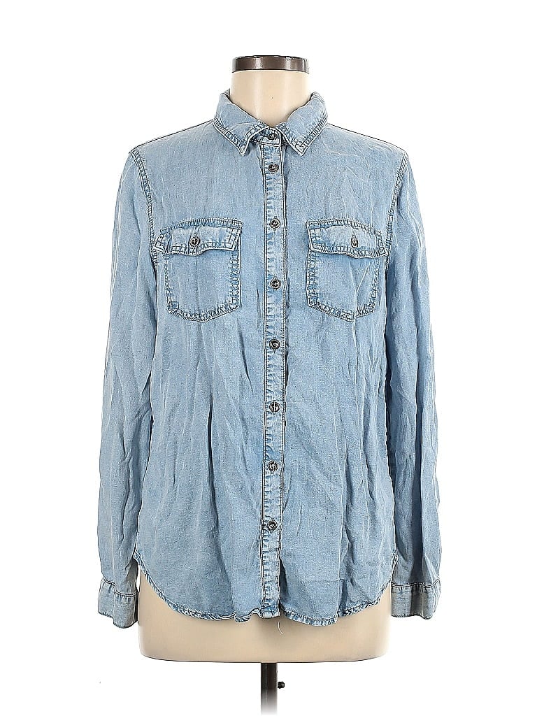 Doe & Rae 100% Tencel Blue Long Sleeve Button-Down Shirt Size M - photo 1