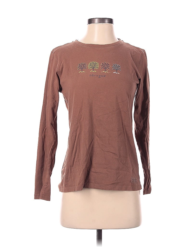 Life Is Good 100% Cotton Brown Long Sleeve T-Shirt Size S - photo 1