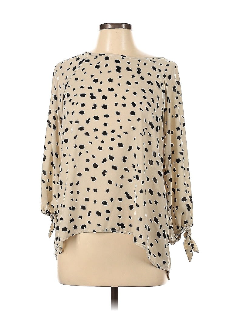 Papermoon 100% Polyester Polka Dots Ivory Long Sleeve Blouse Size L - photo 1