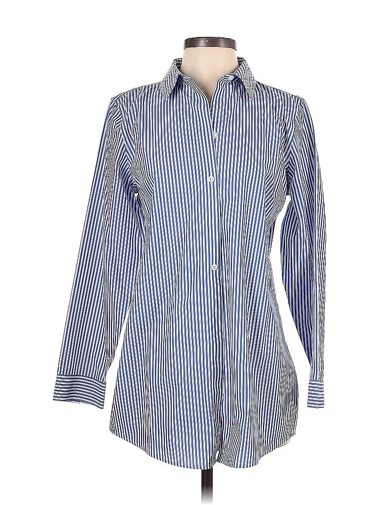 Chico's 100% Cotton Stripes Blue Long Sleeve Button-Down Shirt Size Sm (0) - photo 1