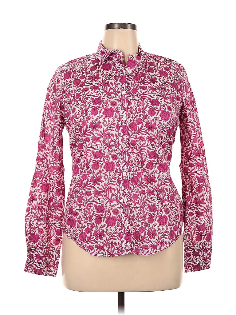 Liberty Art Fabrics for J.Crew 100% Cotton Floral Motif Damask Paisley Baroque Print Floral Batik Brocade Pink Long Sleeve Button-Down Shirt Size 14 - photo 1