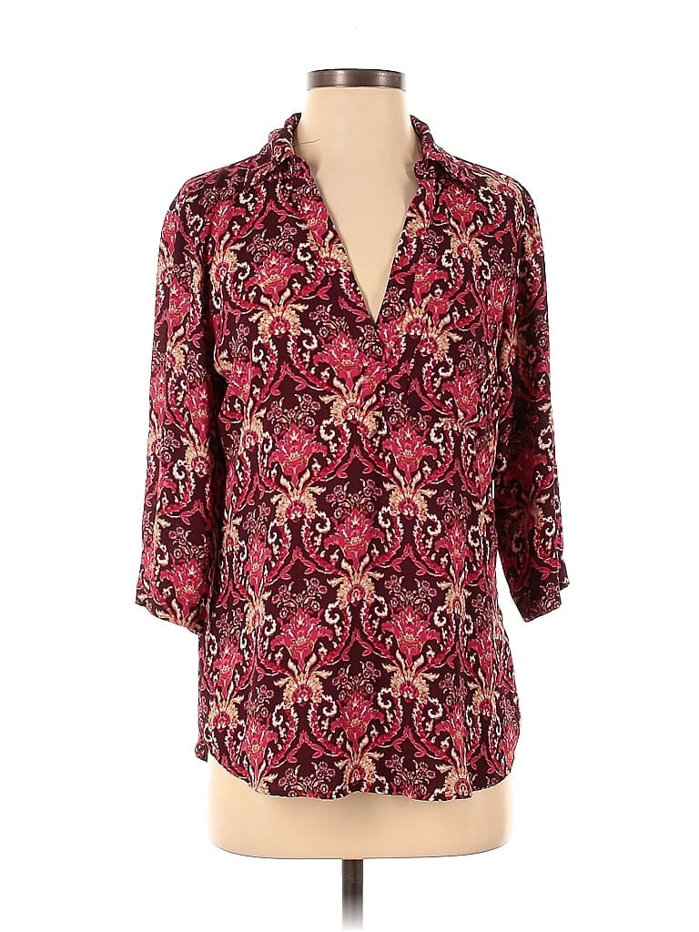 Pre-owned Soho 3/4 Sleeve Blouse In Burgundy