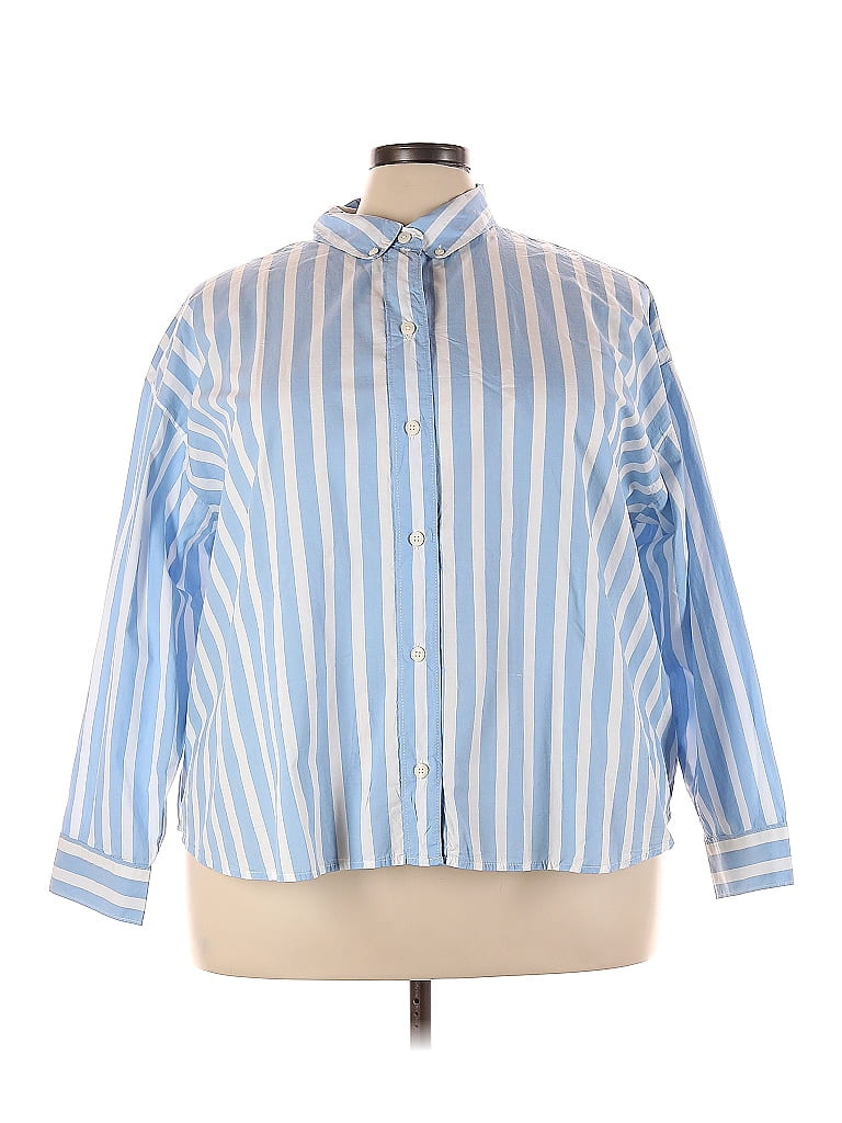 Old Navy 100% Cotton Stripes Blue Long Sleeve Button-Down Shirt Size 3X (Plus) - photo 1