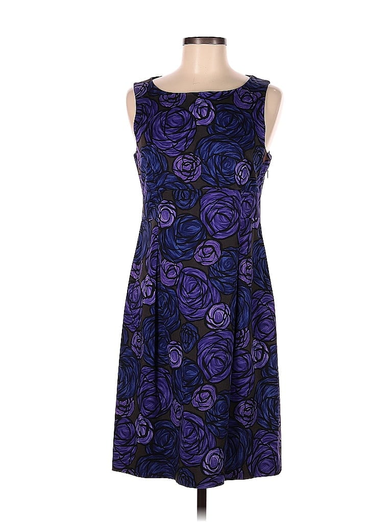 Theory Jacquard Floral Motif Damask Paisley Batik Brocade Purple Casual Dress Size 8 - photo 1