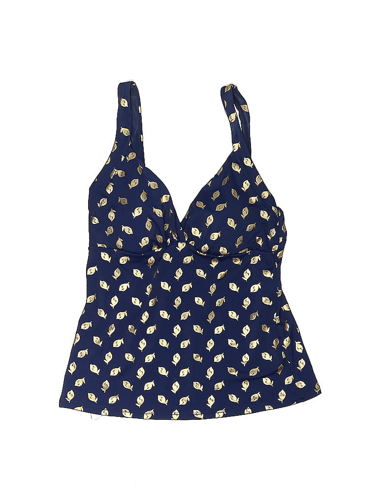 Boden Jacquard Tortoise Floral Motif Hearts Brocade Blue Swimsuit Top Size 14 - photo 1