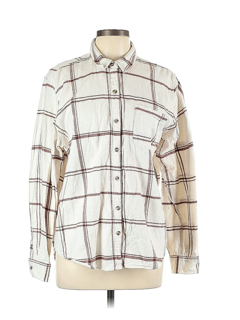 Universal Thread 100% Cotton Checkered-gingham Grid Plaid Ivory Long Sleeve Button-Down Shirt Size L - photo 1