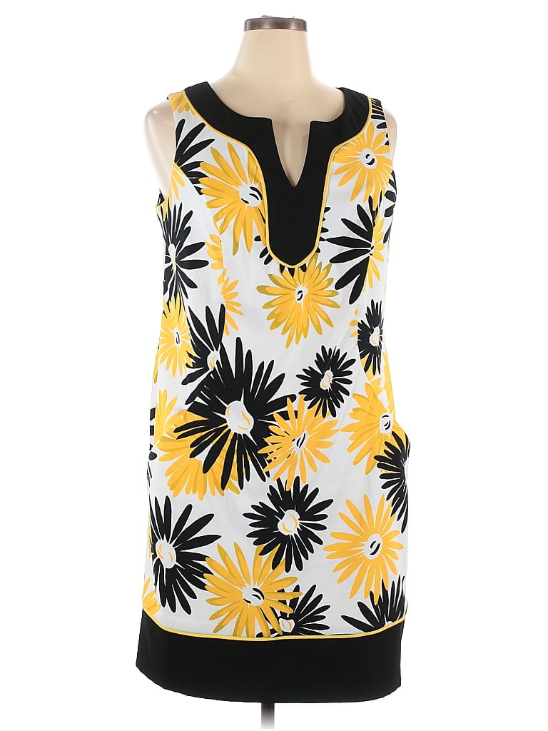 DressBarn 100% Polyester Floral Motif Graphic Yellow Casual Dress Size 14 - photo 1