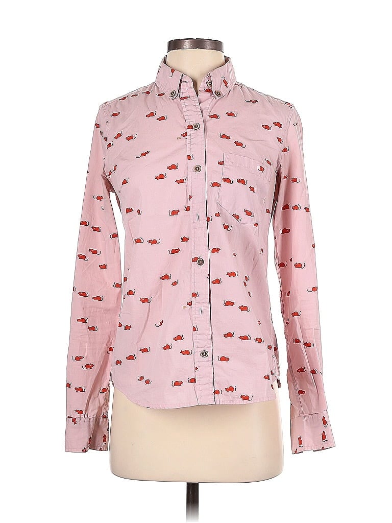 Odille 100% Cotton Hearts Pink Long Sleeve Button-Down Shirt Size 4 - photo 1