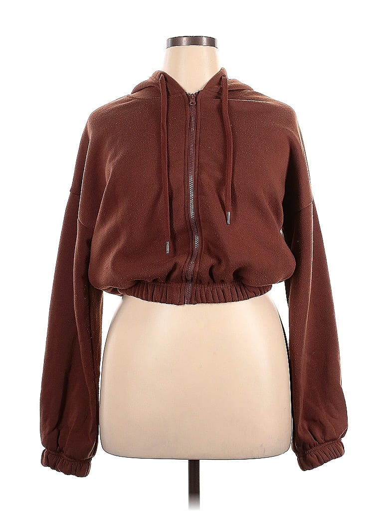 Cult 100% Polyester Solid Brown Zip Up Hoodie Size XL - photo 1