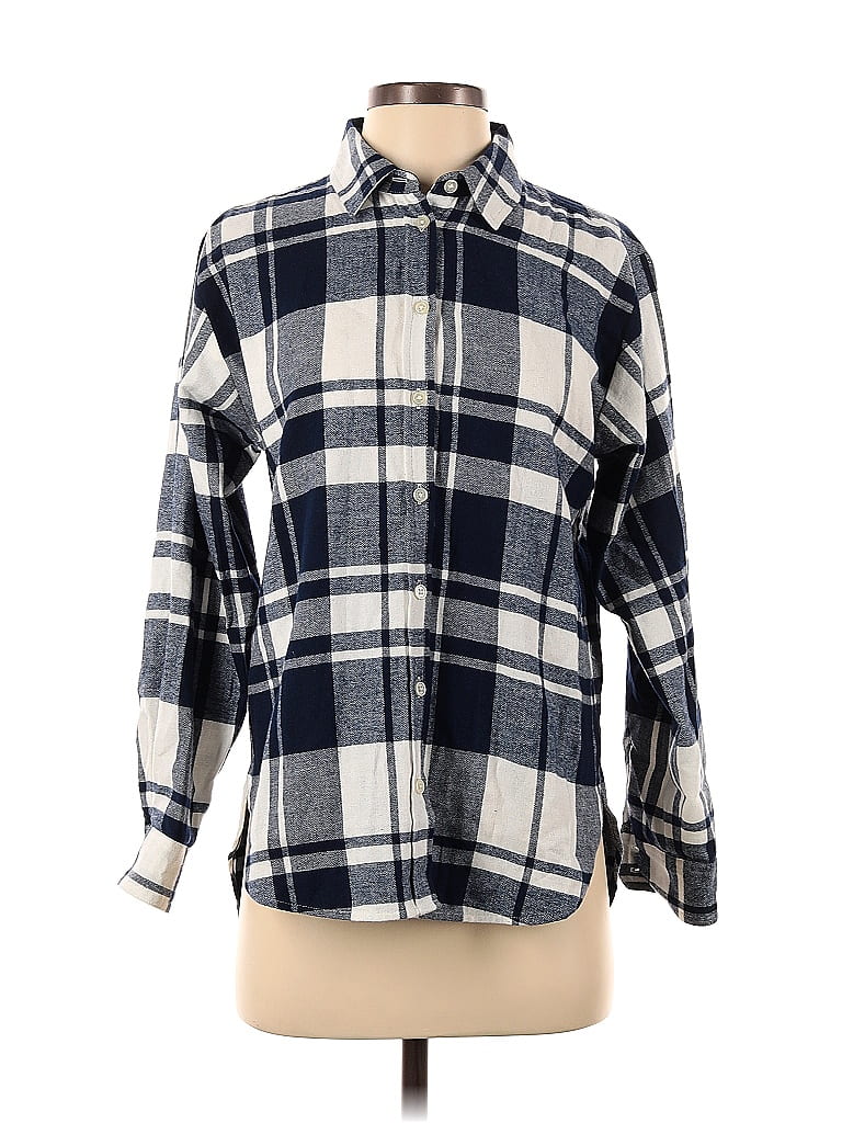 Ann Taylor LOFT 100% Cotton Plaid Blue Long Sleeve Button-Down Shirt Size S (Petite) - photo 1