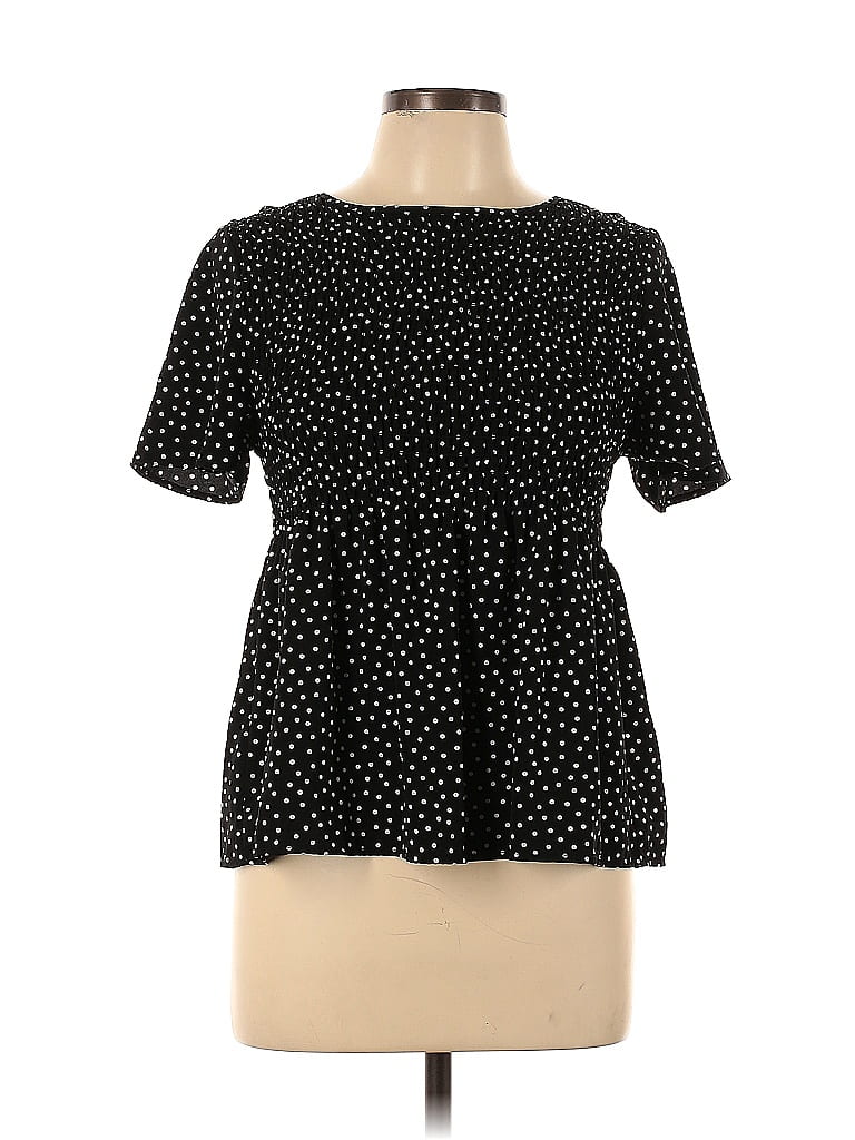 Urban Romantics 100% Polyester Polka Dots Black Short Sleeve Blouse Size M - photo 1