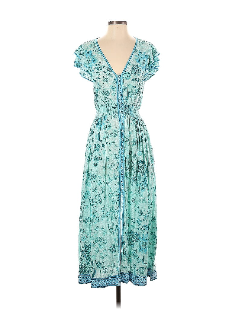 Poupette St. Barth 100% Rayon Floral Motif Acid Wash Print Paisley Teal Casual Dress Size S - photo 1