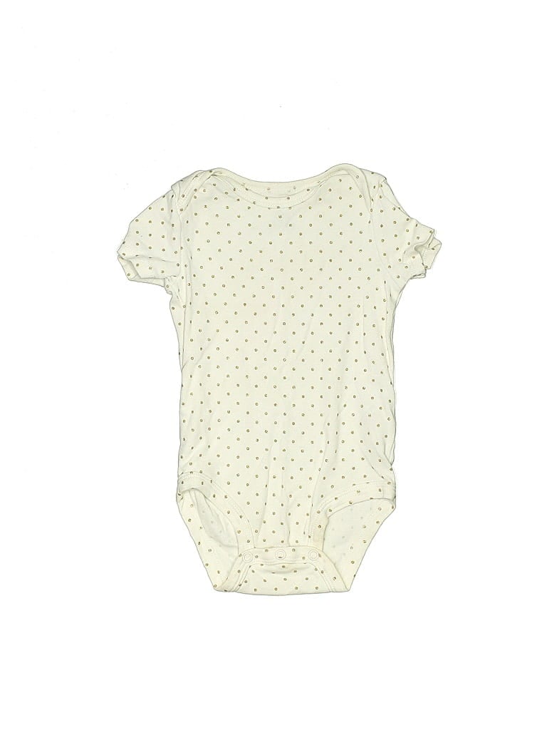 Carter's 100% Cotton Jacquard Floral Motif Polka Dots Ivory Short Sleeve Onesie Size 12 mo - photo 1