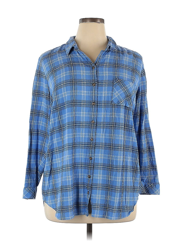J.Jill Plaid Blue Long Sleeve Button-Down Shirt Size XL - photo 1