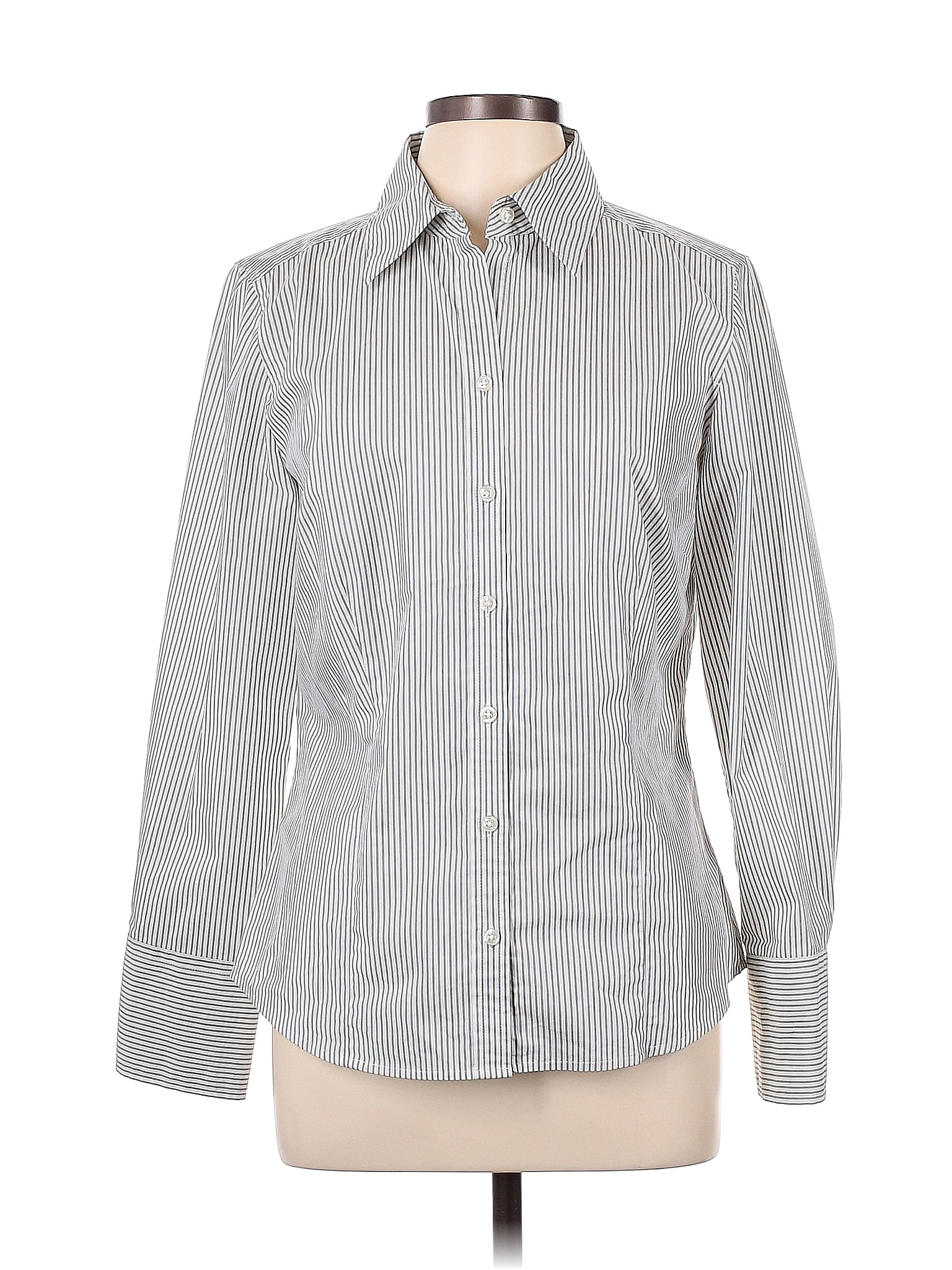 Ann Taylor Factory Stripes Gray Long Sleeve Button-Down Shirt Size 12 ...