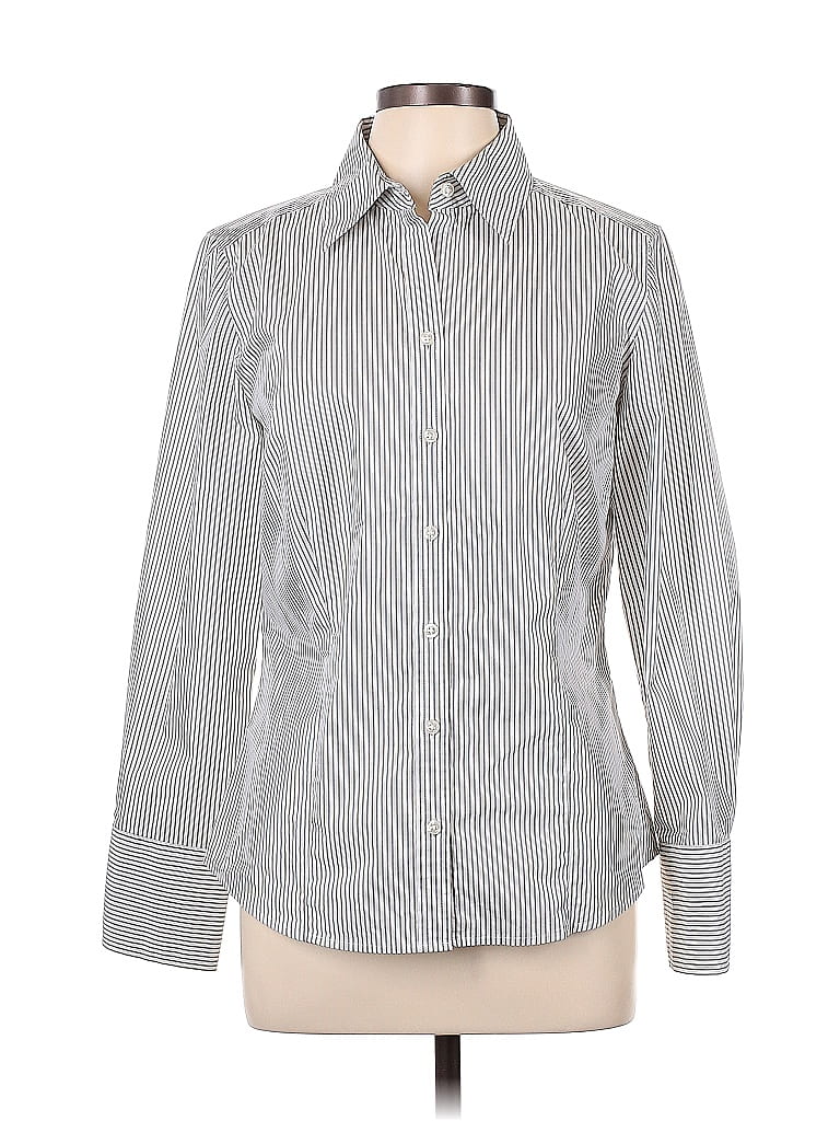 Ann Taylor Factory Stripes Gray Long Sleeve Button-Down Shirt Size 12 ...