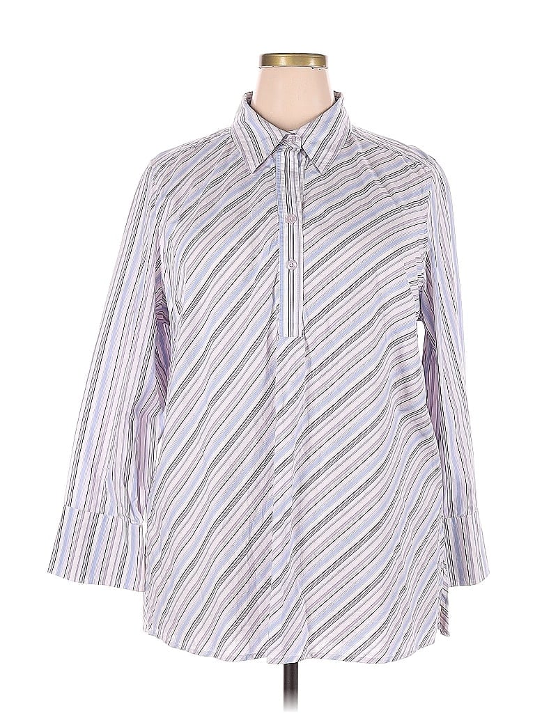 Richard Malcom 100% Cotton Stripes Silver Long Sleeve Blouse Size 2X (Plus) - photo 1