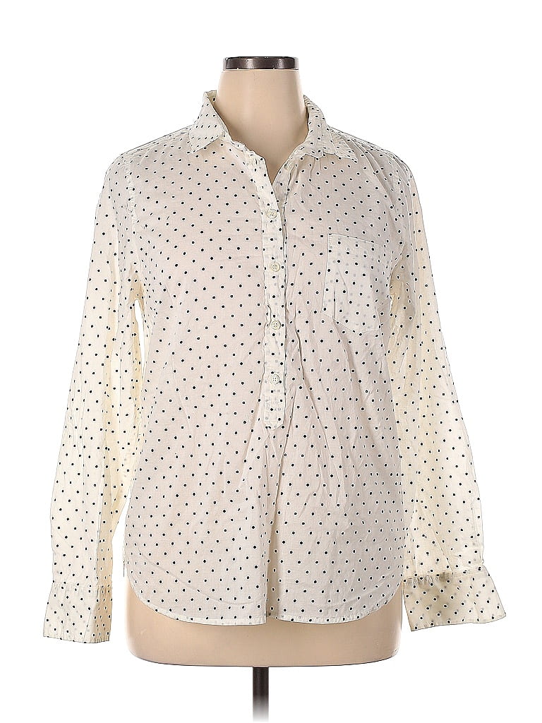 J.Crew Factory Store 100% Cotton Hearts Stars Polka Dots Ivory Long Sleeve Blouse Size XL - photo 1