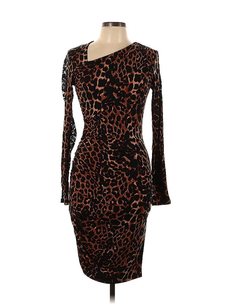 Moda International Tortoise Animal Print Leopard Print Brown Casual Dress Size M - photo 1