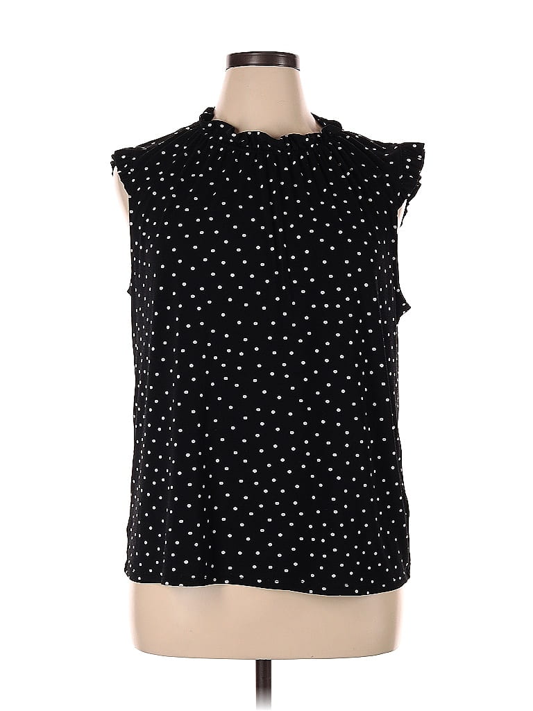 Adrianna Papell Polka Dots Black Short Sleeve Blouse Size XL - photo 1