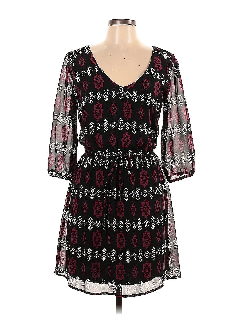 Bebop 100% Polyester Jacquard Floral Motif Damask Paisley Aztec Or Tribal Print Black Casual Dress Size L - photo 1