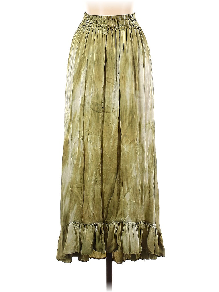 Zara 100% Viscose Tortoise Acid Wash Print Ombre Tie-dye Green Casual Skirt Size XS - photo 1