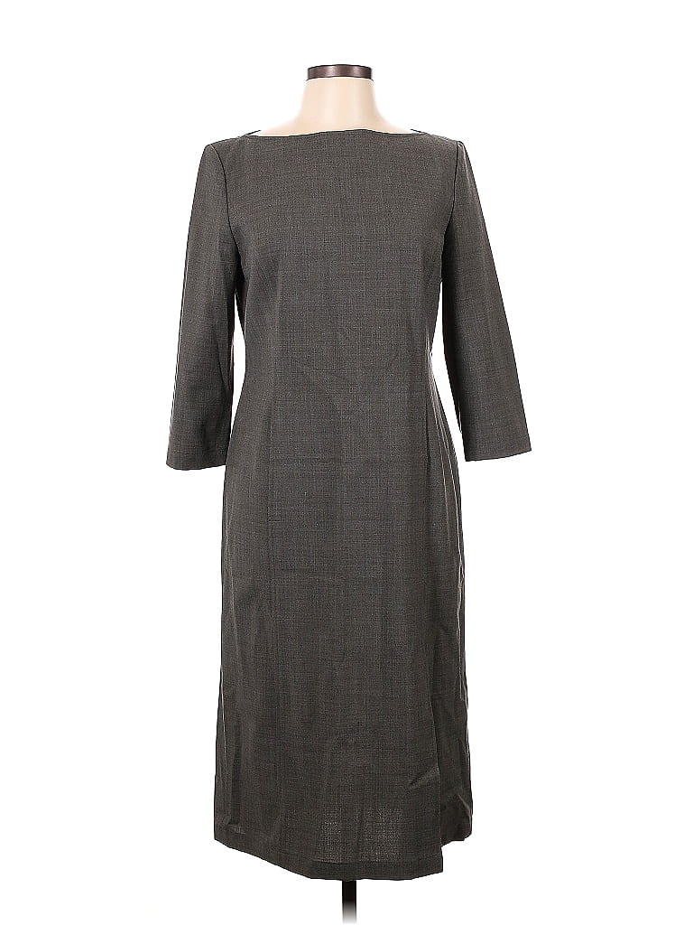 Ann Taylor LOFT Solid Grid Gray Casual Dress Size 10 - photo 1