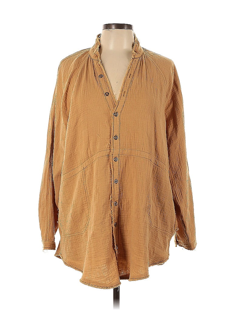 We the Free 100% Cotton Tan Long Sleeve Button-Down Shirt Size M - photo 1