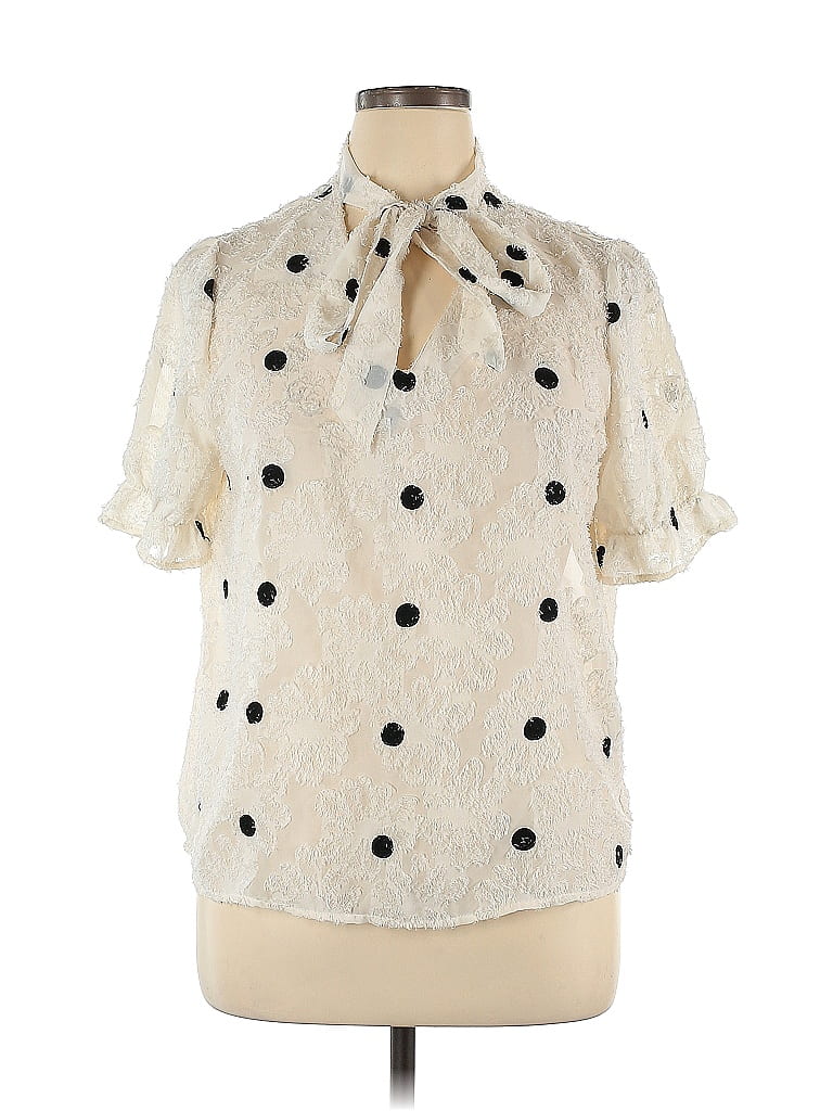 Shein 100% Polyester Polka Dots Ivory Short Sleeve Top Size XL - photo 1