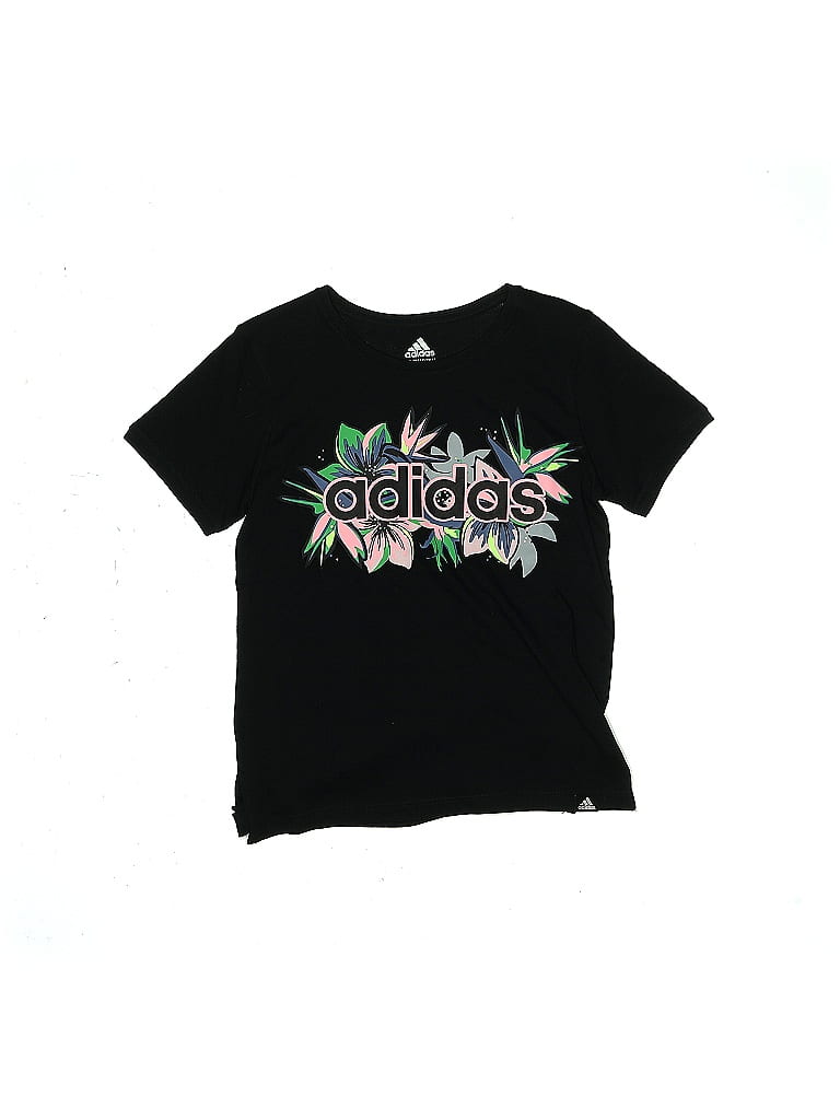 Adidas 100% Cotton Floral Tropical Black Active T-Shirt Size 7 - 8 - photo 1