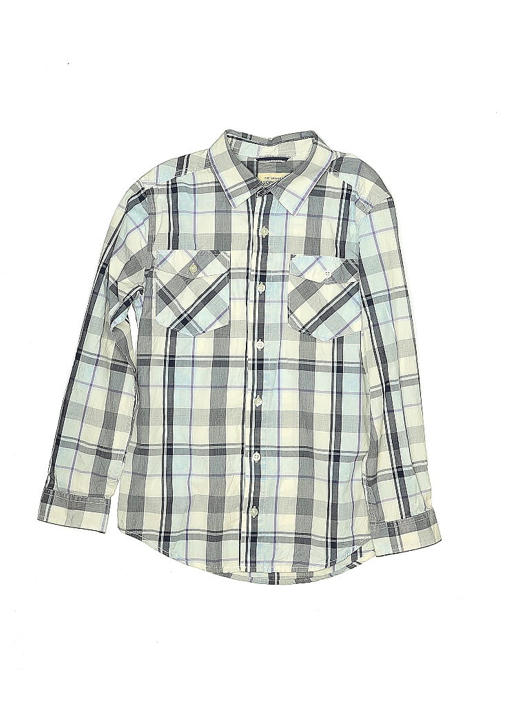 Lucky Brand Checkered-gingham Grid Plaid Blue Long Sleeve Button-Down Shirt Size 10 - photo 1