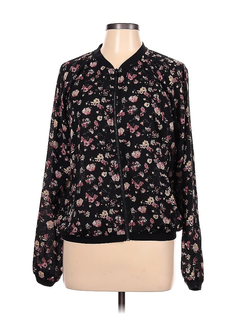 Maurices 100% Polyester Floral Motif Floral Black Jacket Size L - photo 1