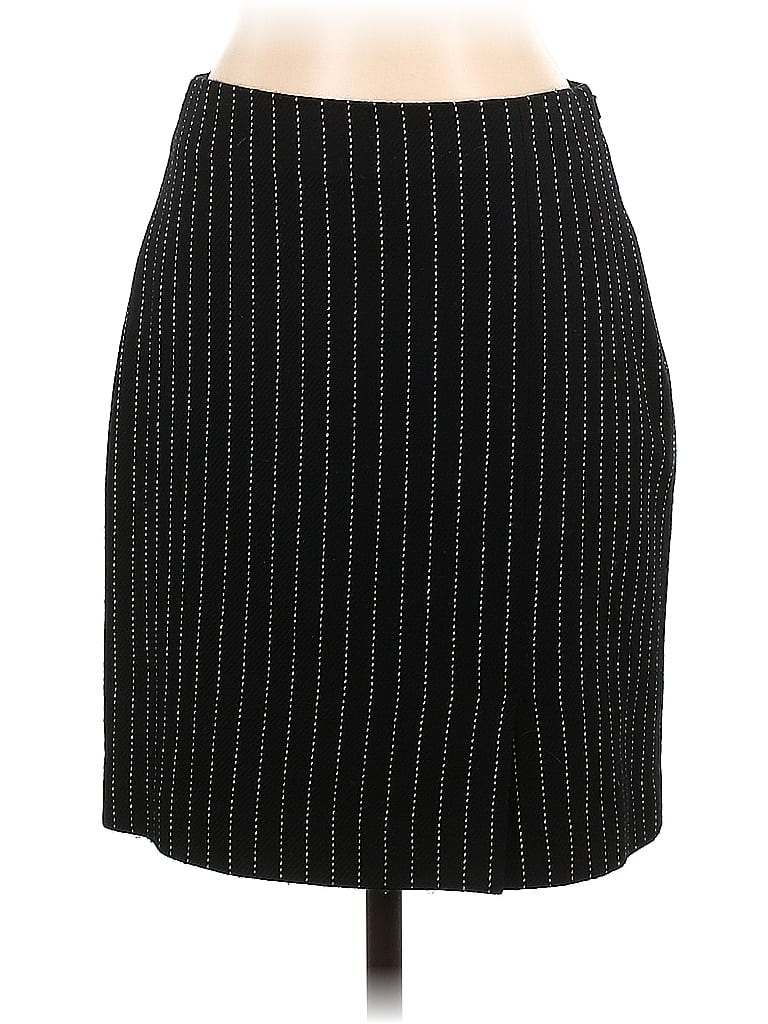 Banana Republic 100% Wool Houndstooth Jacquard Marled Grid Tweed Chevron-herringbone Black Wool Skirt Size 2 - photo 1