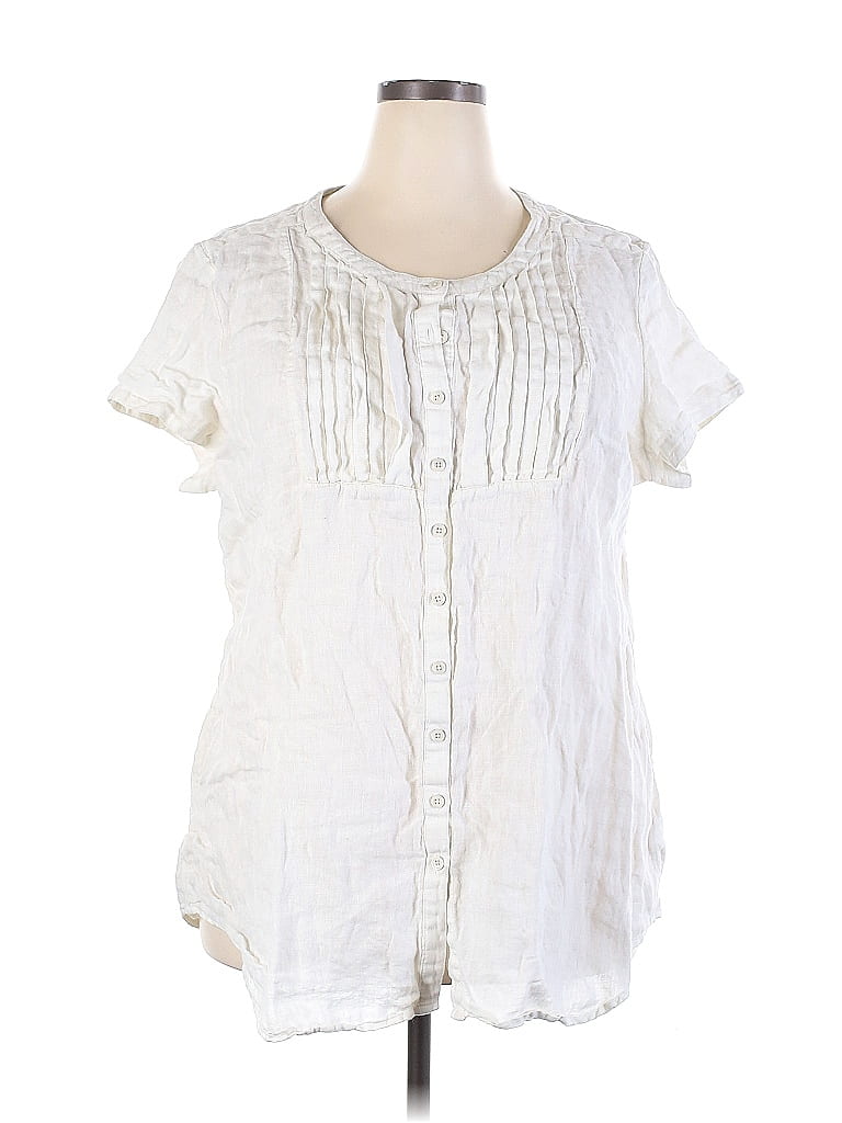 Coldwater Creek 100% Linen Ivory Short Sleeve Button-Down Shirt Size 2X (Plus) - photo 1