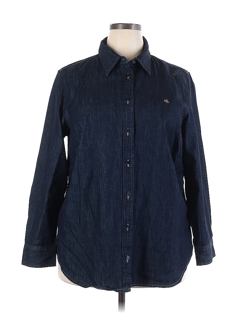 Lauren by Ralph Lauren 100% Cotton Blue Long Sleeve Button-Down Shirt Size 2X (Plus) - photo 1