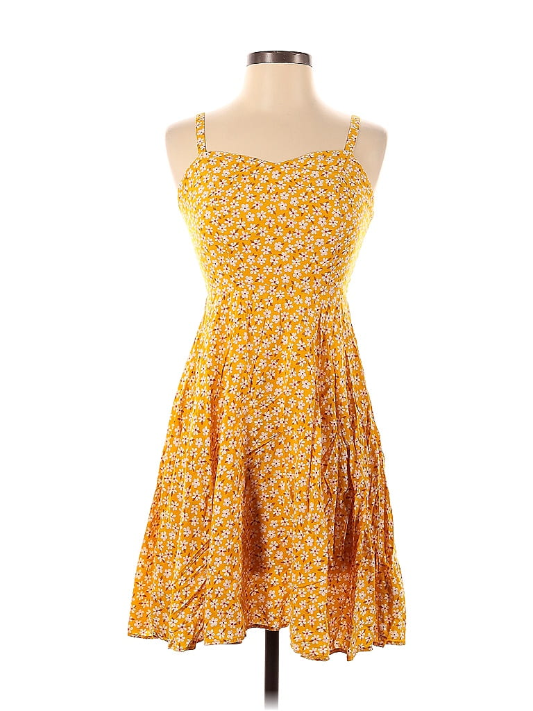 Old Navy 100% Viscose Floral Motif Yellow Casual Dress Size XS - photo 1