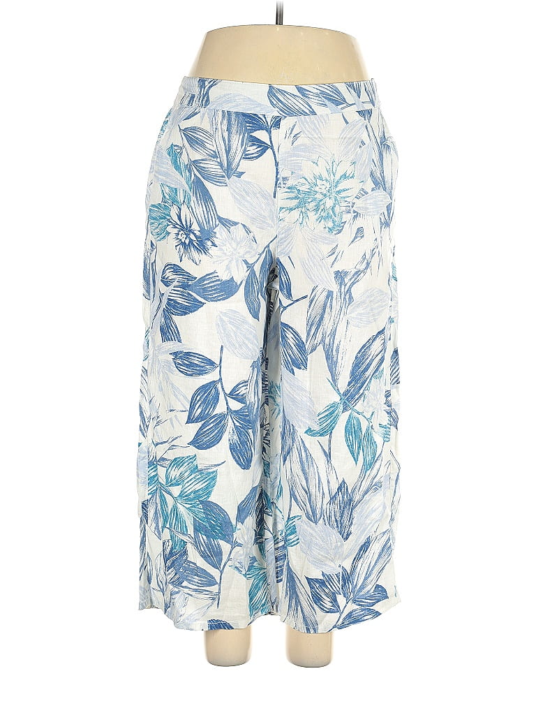 C&C California 100% Linen Floral Motif Tropical Blue Casual Pants Size XL - photo 1