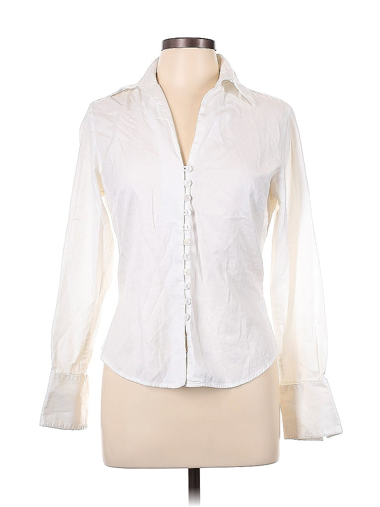 Farinaz Taghavi 100% Cotton Ivory Long Sleeve Button-Down Shirt Size 10 - photo 1