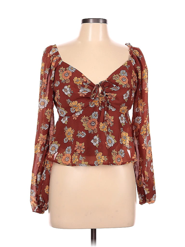 Hollister 100% Polyester Brown Long Sleeve Blouse Size L - photo 1