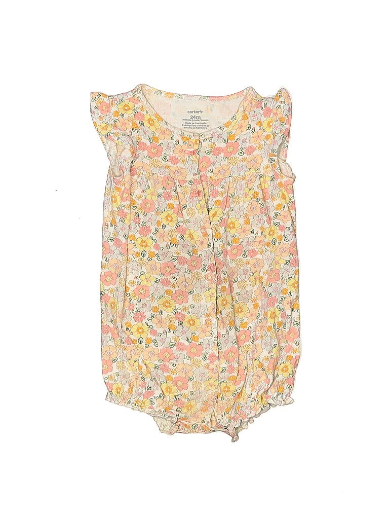 Carter's 100% Cotton Floral Motif Floral Yellow Short Sleeve Onesie Size 24 mo - photo 1