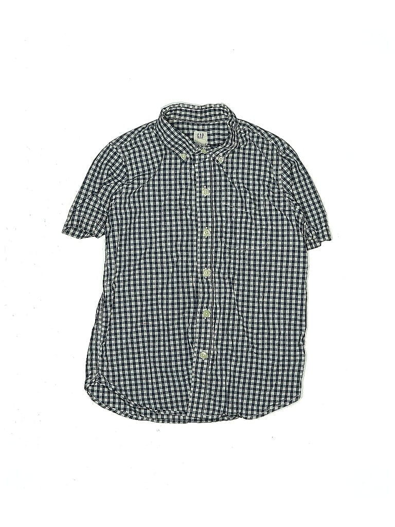 Gap Kids 100% Cotton Houndstooth Checkered-gingham Grid Plaid Tweed Green Short Sleeve Button-Down Shirt Size 6 - 7 - photo 1