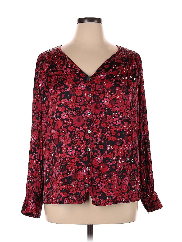 Lane Bryant 100% Polyester Floral Burgundy Long Sleeve Blouse Size 14 (Plus) - photo 1