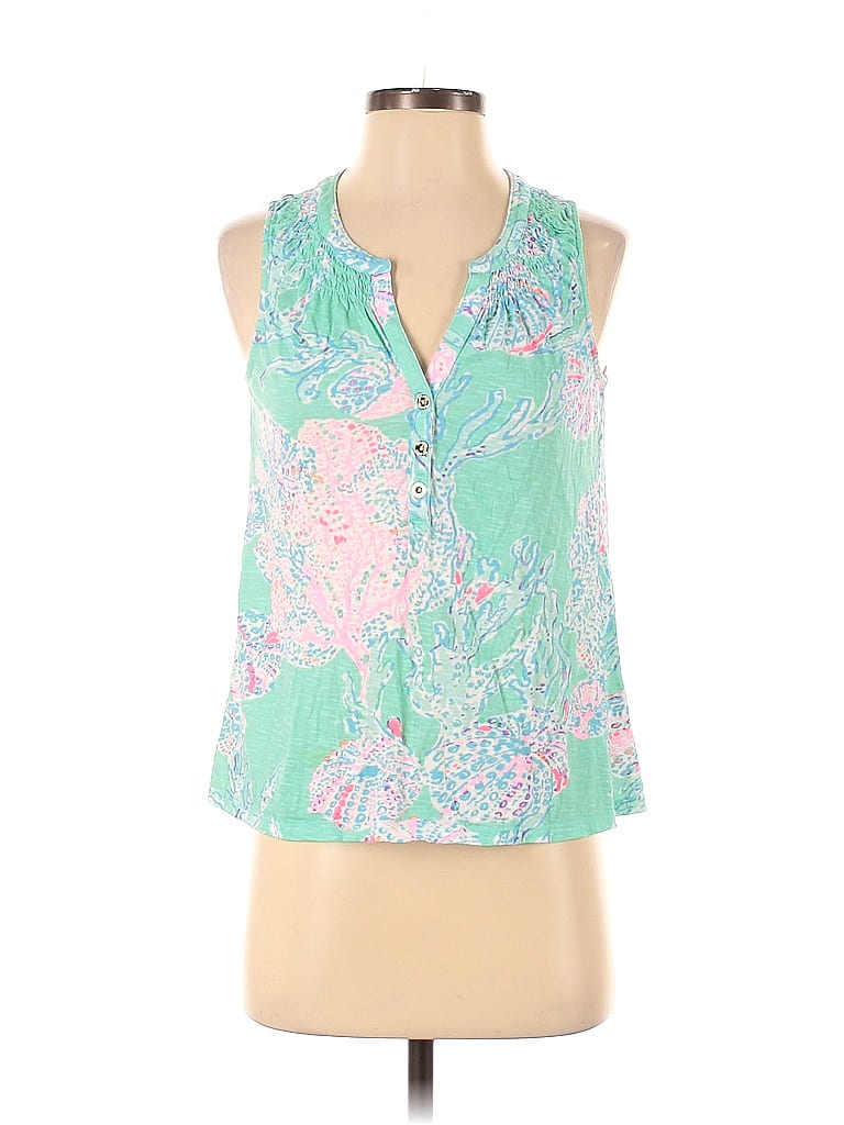 Lilly Pulitzer 100% Cotton Green Sleeveless Henley Size S - photo 1