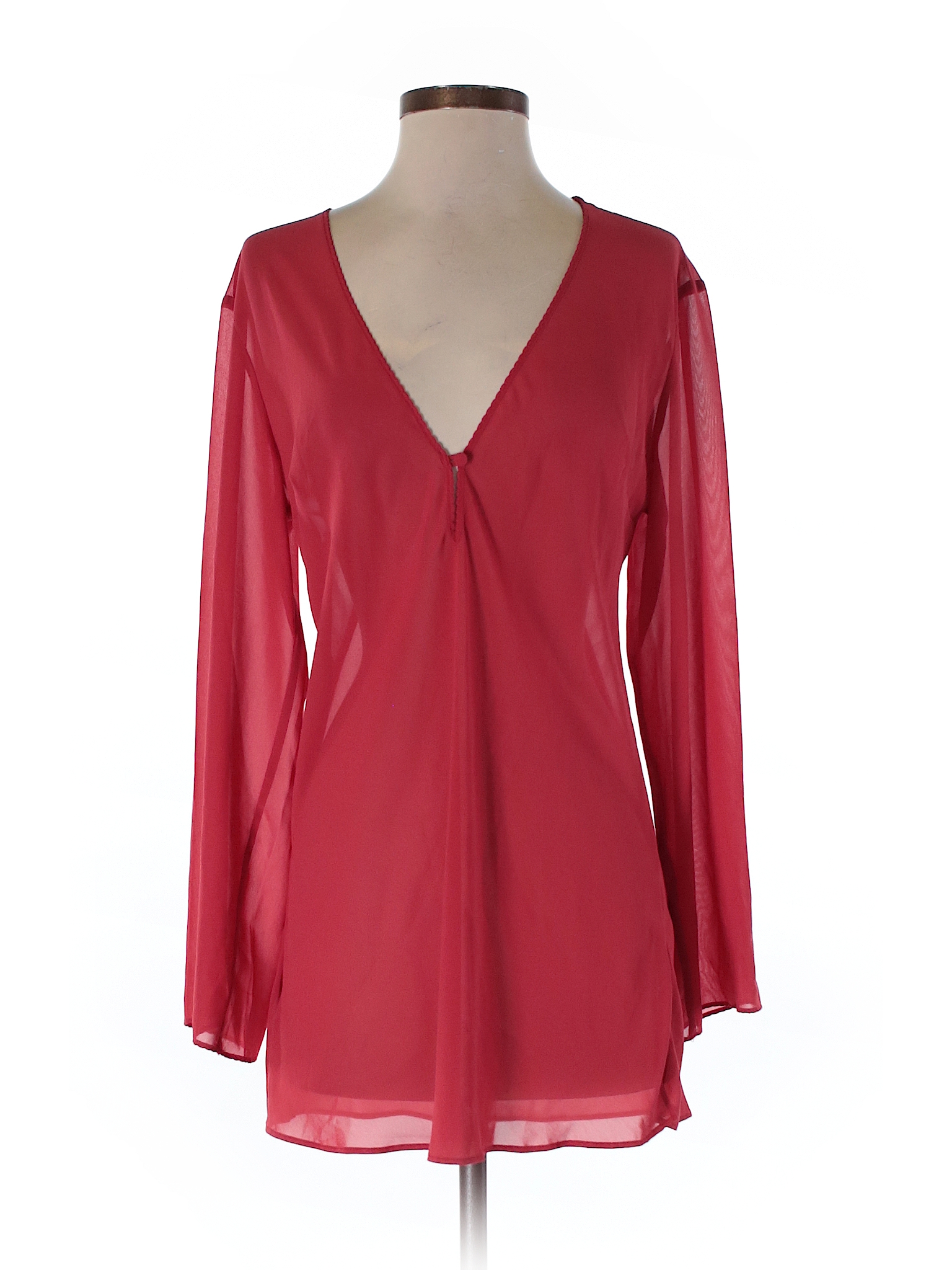 Victoria's Secret 100% Polyester Solid Red Long Sleeve Blouse Size S ...