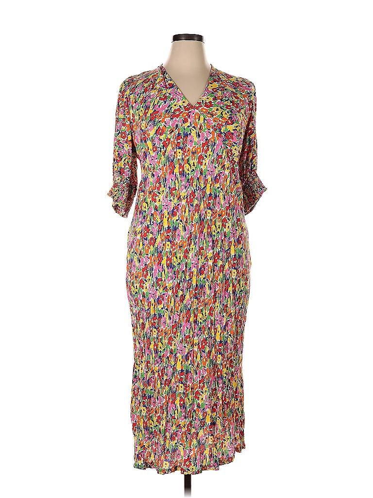 RIXO for Target Floral Motif Paint Splatter Print Brown Casual Dress Size 16 - photo 1