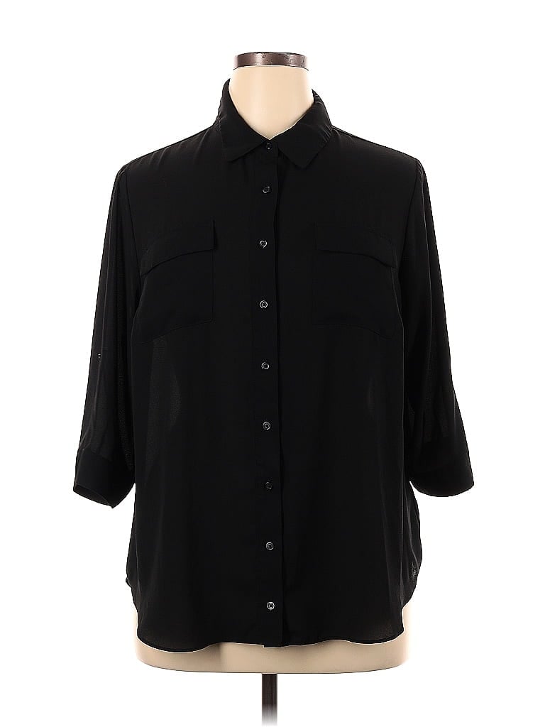 Worthington 100% Polyester Solid Black Long Sleeve Blouse Size 0X (Plus) - photo 1