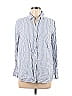 H&M 100% Linen Stripes Blue Long Sleeve Button-Down Shirt Size 8 - photo 1