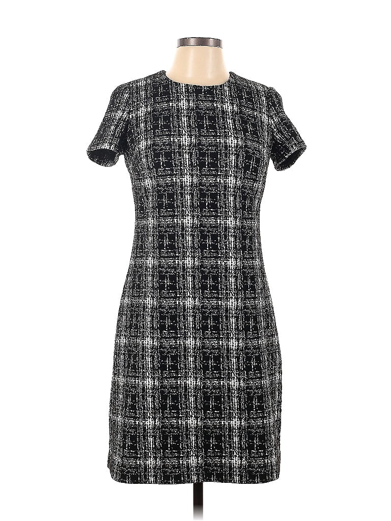 Calvin Klein Houndstooth Jacquard Marled Grid Plaid Tweed Graphic Black Casual Dress Size 6 - photo 1
