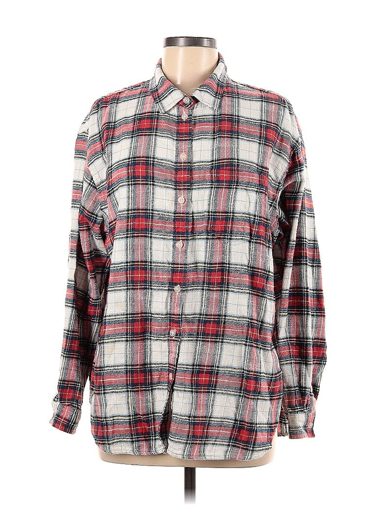 American Eagle Outfitters Checkered-gingham Plaid Red Long Sleeve Button-Down Shirt Size M - photo 1